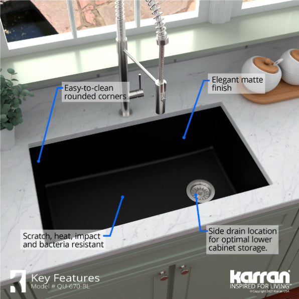 Quartz Composite Black Kitchen Sink Matte 6