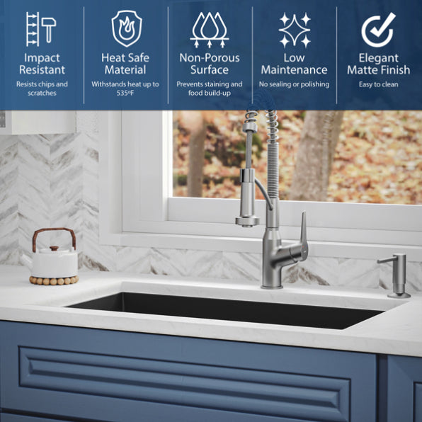Quartz Composite Black Kitchen Sink Matte 5