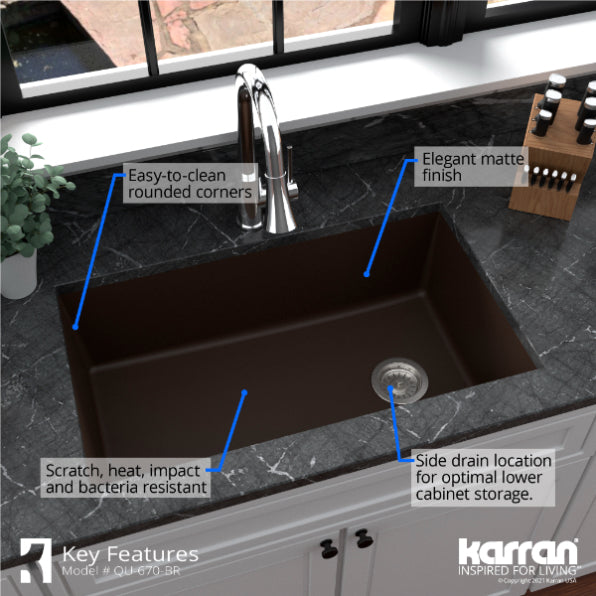 Quartz Composite Brown Kitchen Sink Matte 6
