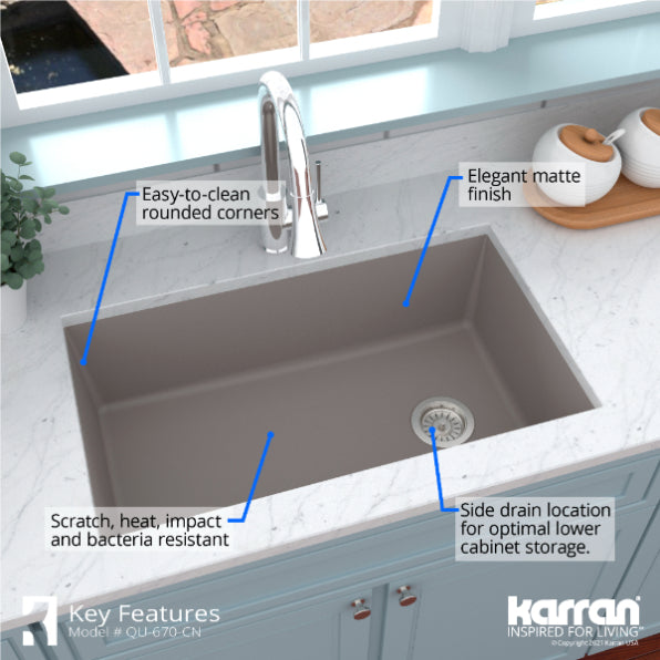 Quartz Composite Concrete Kitchen Sink Matte 6