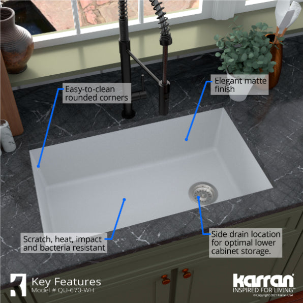 Quartz Composite White Kitchen Sink Matte 6