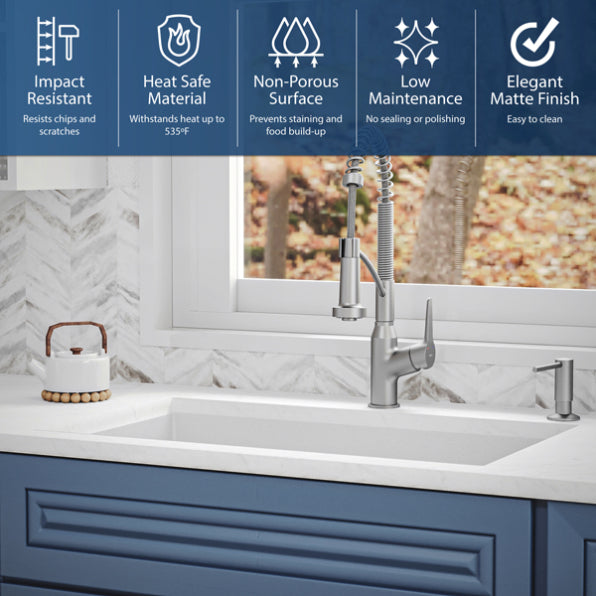 Quartz Composite White Kitchen Sink Matte 5