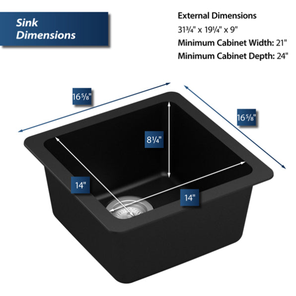 Quartz Composite Black Bar Sink Matte 3
