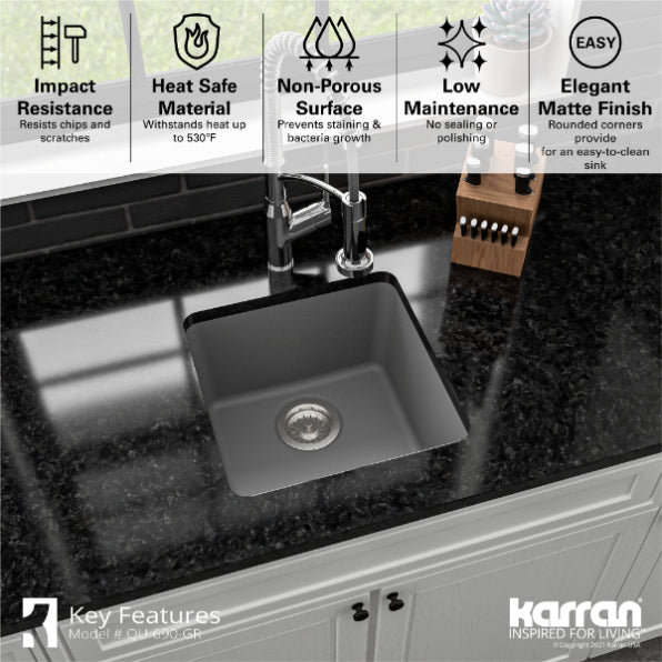 Quartz Composite Grey Bar Sink Matte 5