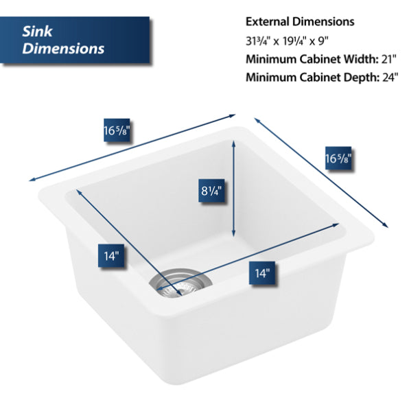 Quartz Composite White Bar Sink Matte 3