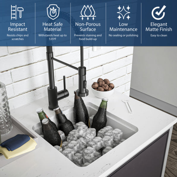 Quartz Composite White Bar Sink Matte 7