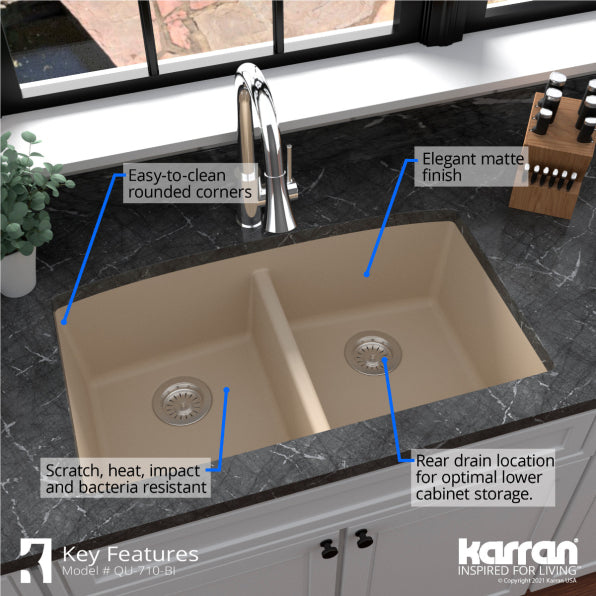 Quartz Composite Bisque Kitchen Sink Matte 6