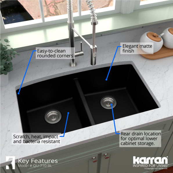 Quartz Composite Black Kitchen Sink Matte 6