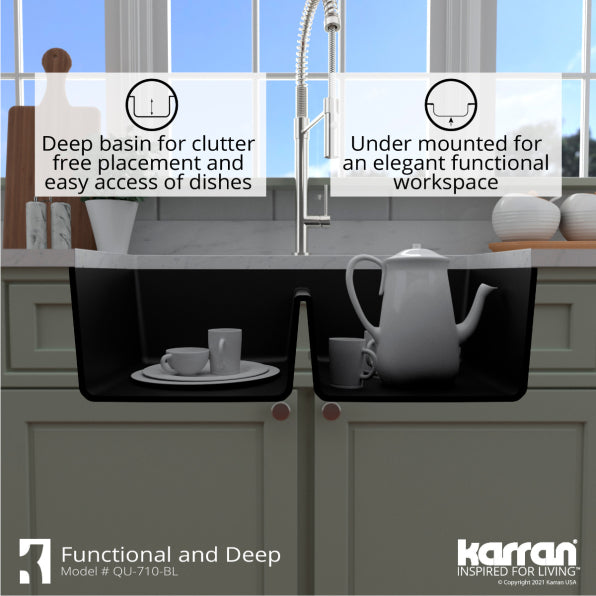 Quartz Composite Black Kitchen Sink Matte 8