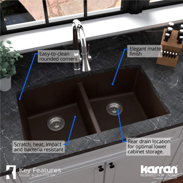Quartz Composite Brown Kitchen Sink Matte 6
