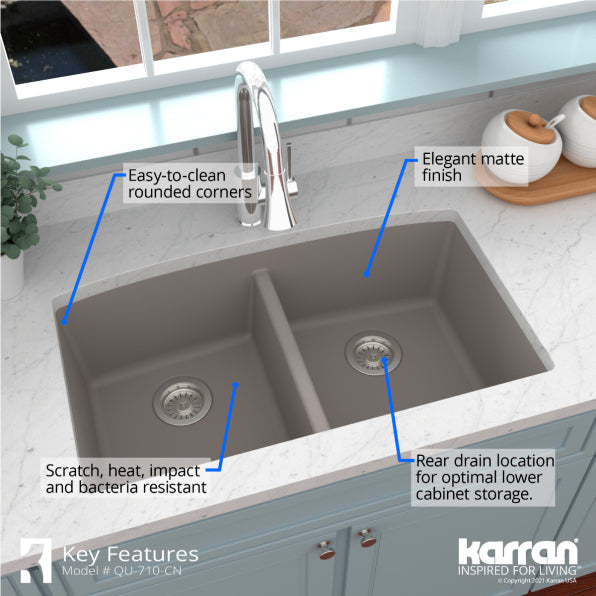 Quartz Composite Concrete Kitchen Sink Matte 6