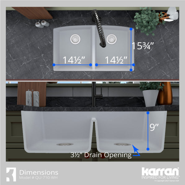 Quartz Composite White Kitchen Sink Matte 7