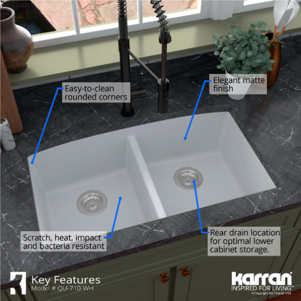 Quartz Composite White Kitchen Sink Matte 6