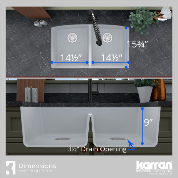 Quartz Composite White Kitchen Sink Matte 7