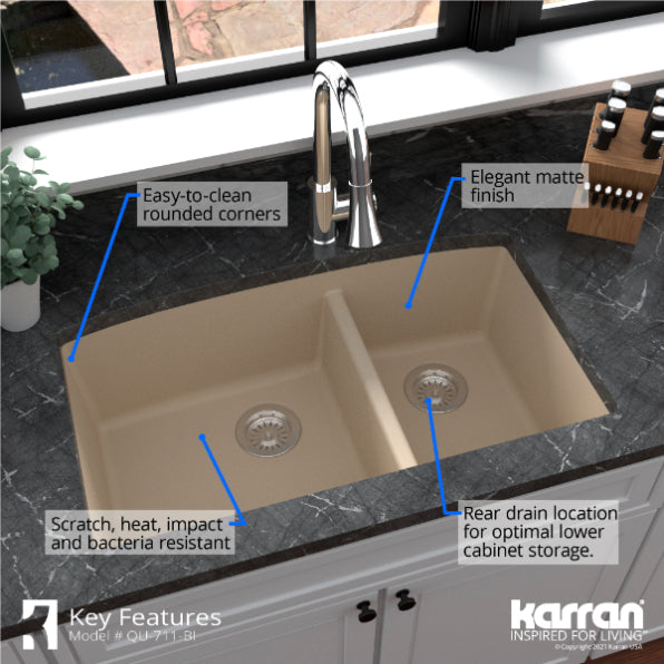 Quartz Composite Bisque Kitchen Sink Matte 6