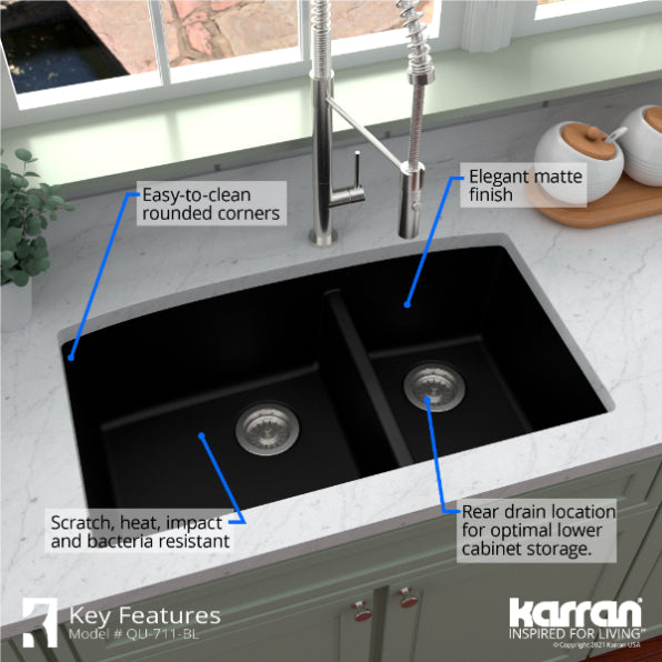Quartz Composite Black Kitchen Sink Matte 7