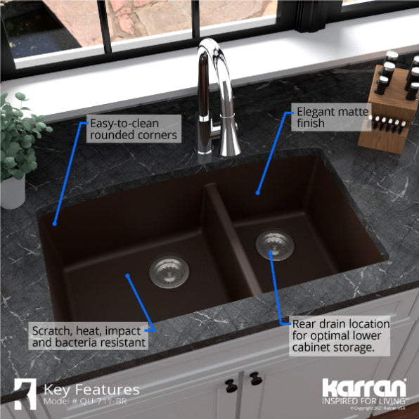 Quartz Composite Brown Kitchen Sink Matte 6