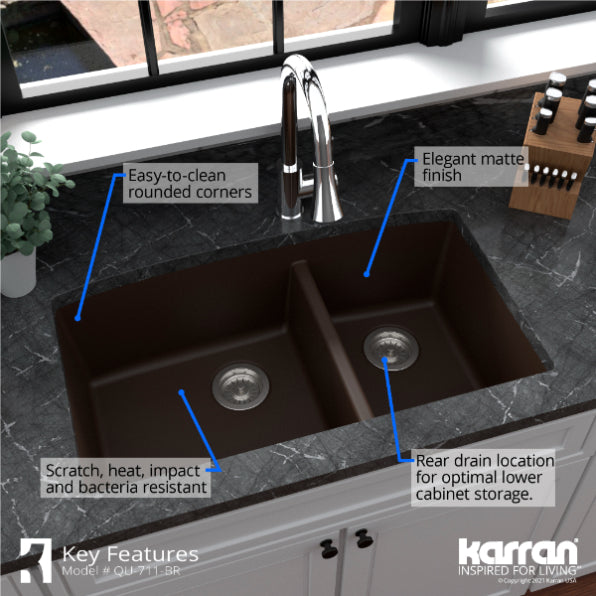 Quartz Composite Brown Kitchen Sink Matte 6