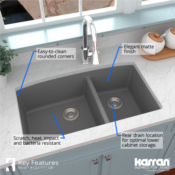 Quartz Composite Grey Kitchen Sink Matte 6