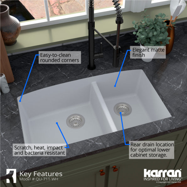 Quartz Composite White Kitchen Sink Matte 7