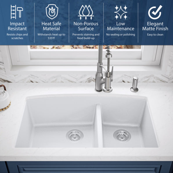 Quartz Composite White Kitchen Sink Matte 6