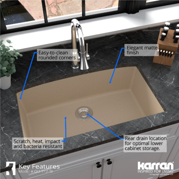 Quartz Composite Bisque Kitchen Sink Matte 6