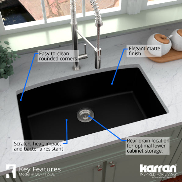 Quartz Composite Black Kitchen Sink Matte 7