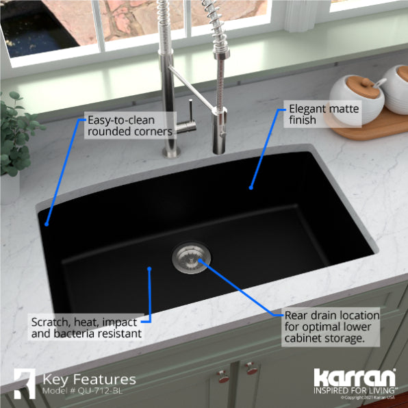 Quartz Composite Black Kitchen Sink Matte 6