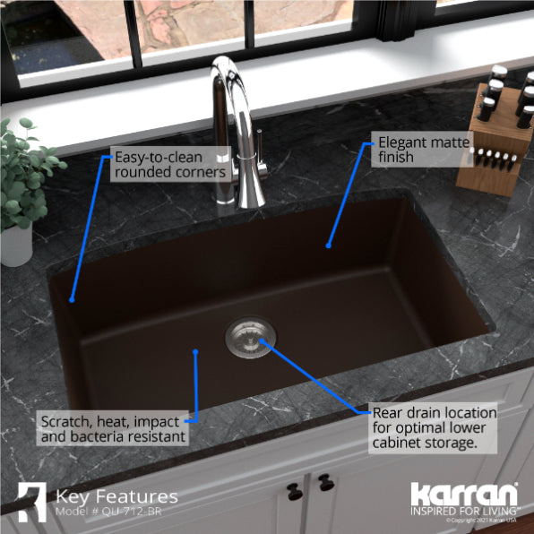 Quartz Composite Brown Kitchen Sink Matte 6
