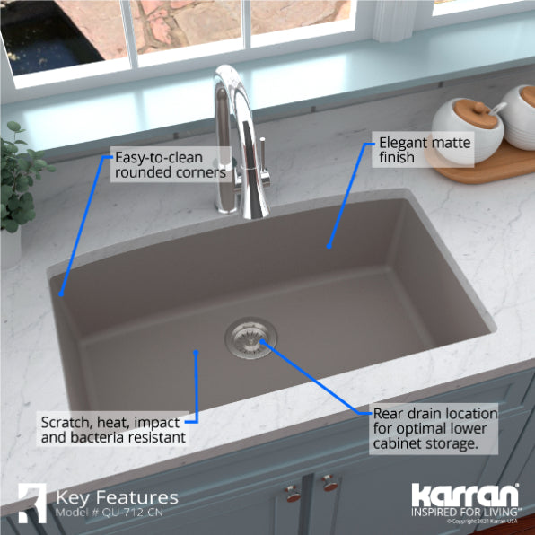 Quartz Composite Concrete Kitchen Sink Matte 6