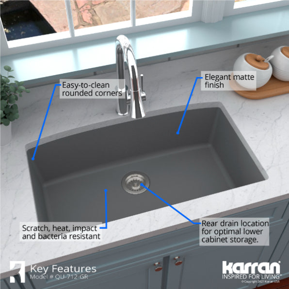 Quartz Composite Grey Kitchen Sink Matte 6
