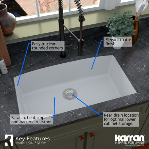 Quartz Composite White Kitchen Sink Matte 7