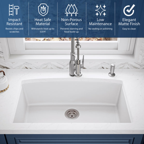 Quartz Composite White Kitchen Sink Matte 6