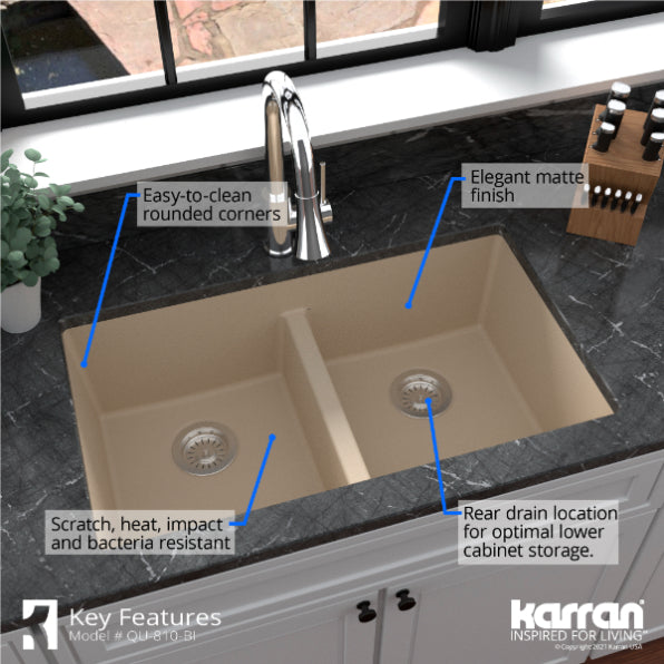 Quartz Composite Bisque Kitchen Sink Matte 6
