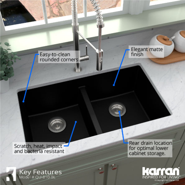 Quartz Composite Black Kitchen Sink Matte 7