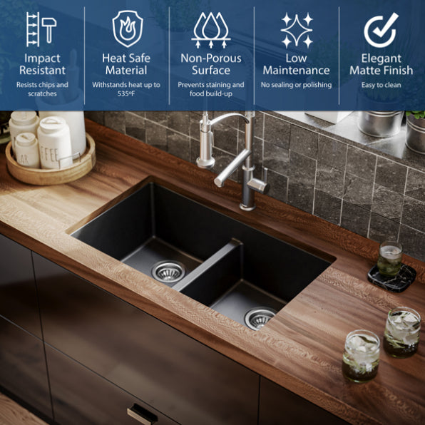 Quartz Composite Black Kitchen Sink Matte 5