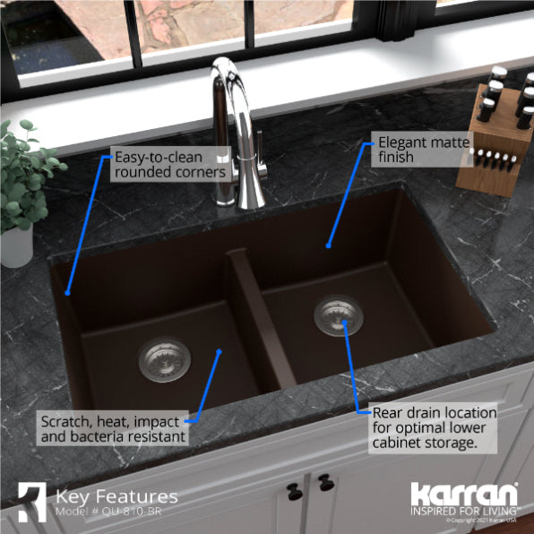 Quartz Composite Brown Kitchen Sink Matte 6