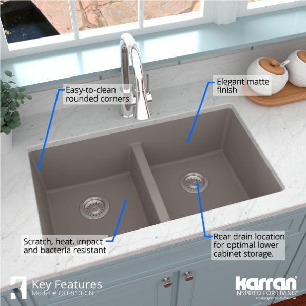 Quartz Composite Concrete Kitchen Sink Matte 6