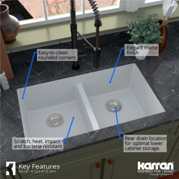 Quartz Composite White Kitchen Sink Matte 7