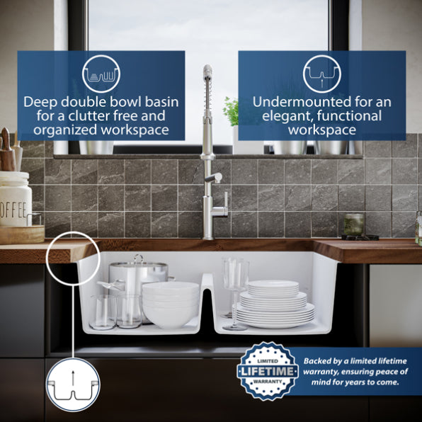 Quartz Composite White Kitchen Sink Matte 7
