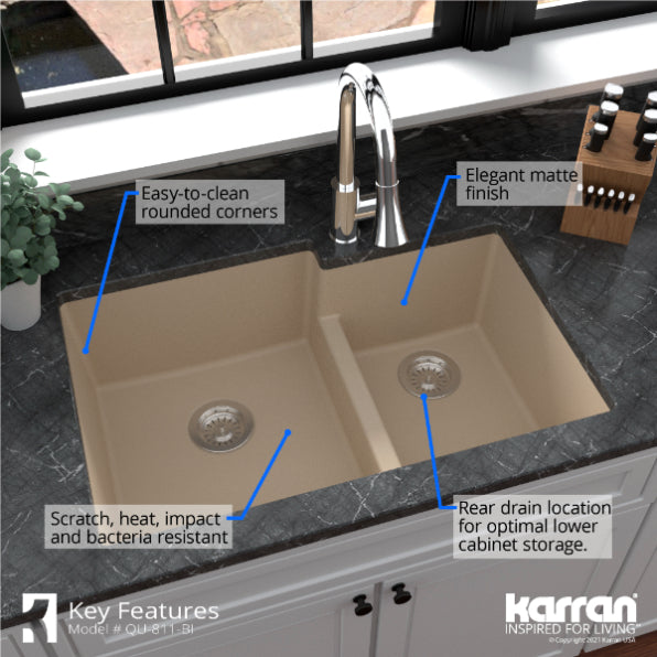 Quartz Composite Bisque Kitchen Sink Matte 6