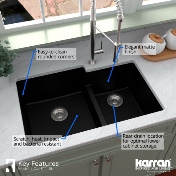 Quartz Composite Black Kitchen Sink Matte 6