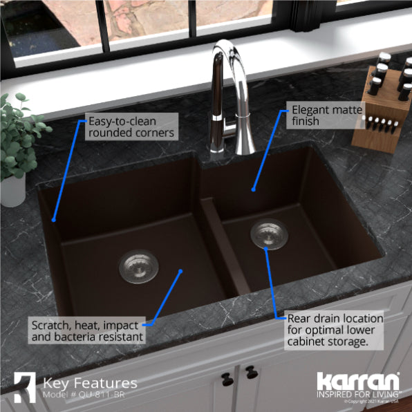 Quartz Composite Brown Kitchen Sink Matte 6