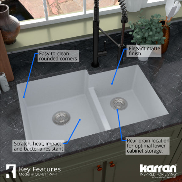 Quartz Composite White Kitchen Sink Matte 6