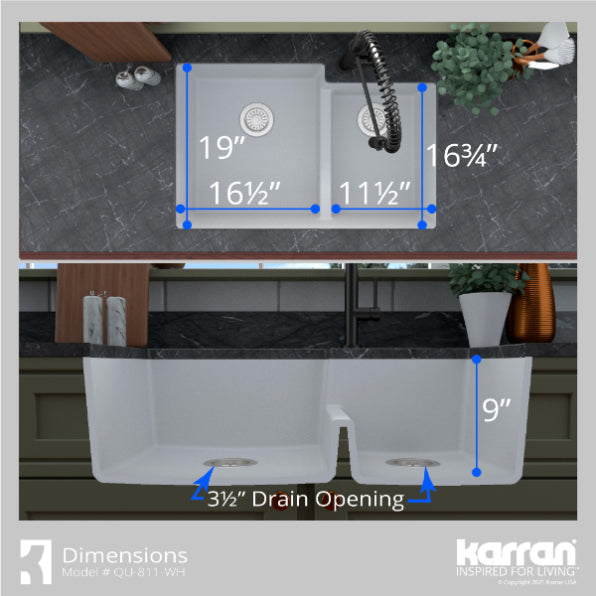 Quartz Composite White Kitchen Sink Matte 7