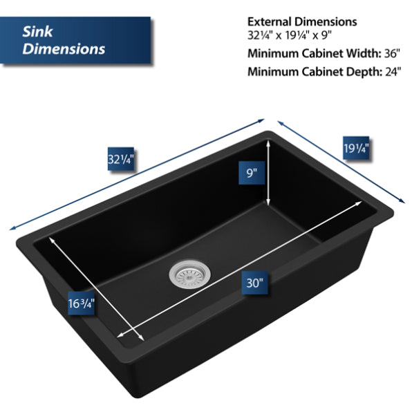 Quartz Composite Black Kitchen Sink Matte 3