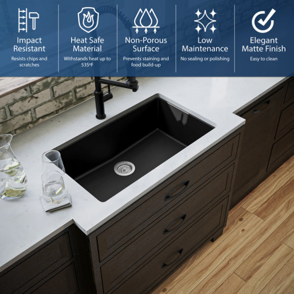 Quartz Composite Black Kitchen Sink Matte 5