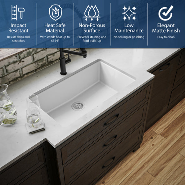 Quartz Composite White Kitchen Sink Matte 5