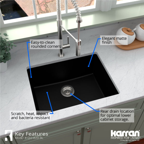 Quartz Composite Black Kitchen Sink Matte 6