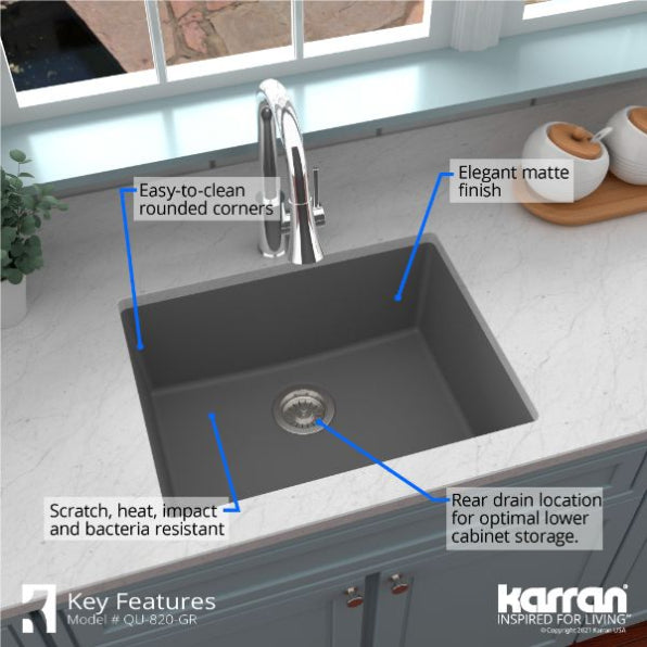 Quartz Composite Grey Kitchen Sink Matte 4